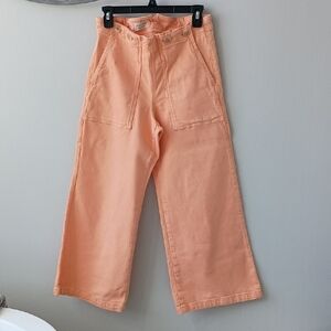 Pilcro Wide-Leg Pant Spring Peach Big Pockets Concealed Zip Button Detail Y2K